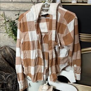 Love Tree Brown and White Plaid Jacket